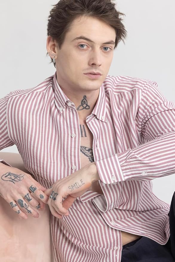SNITCH Stripehaven Mauve Stripe Shirt - Image 3